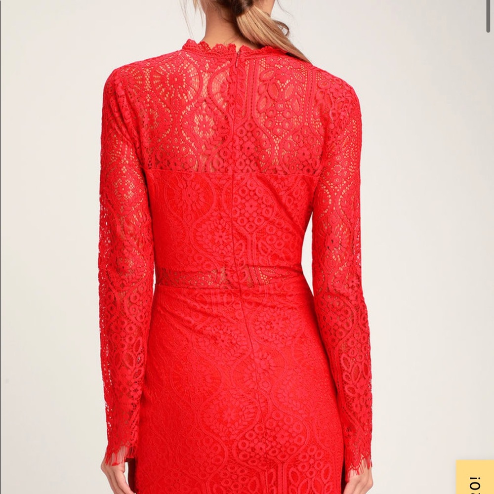 Lulu's Red Lace Long-Sleeve Mini Dress - Picture 3 of 5